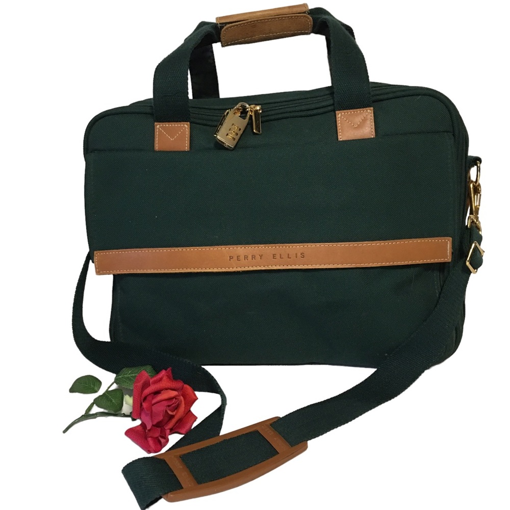 Perry Ellis Portfolio Commuter Briefcase Satchel Suitcase green Like New